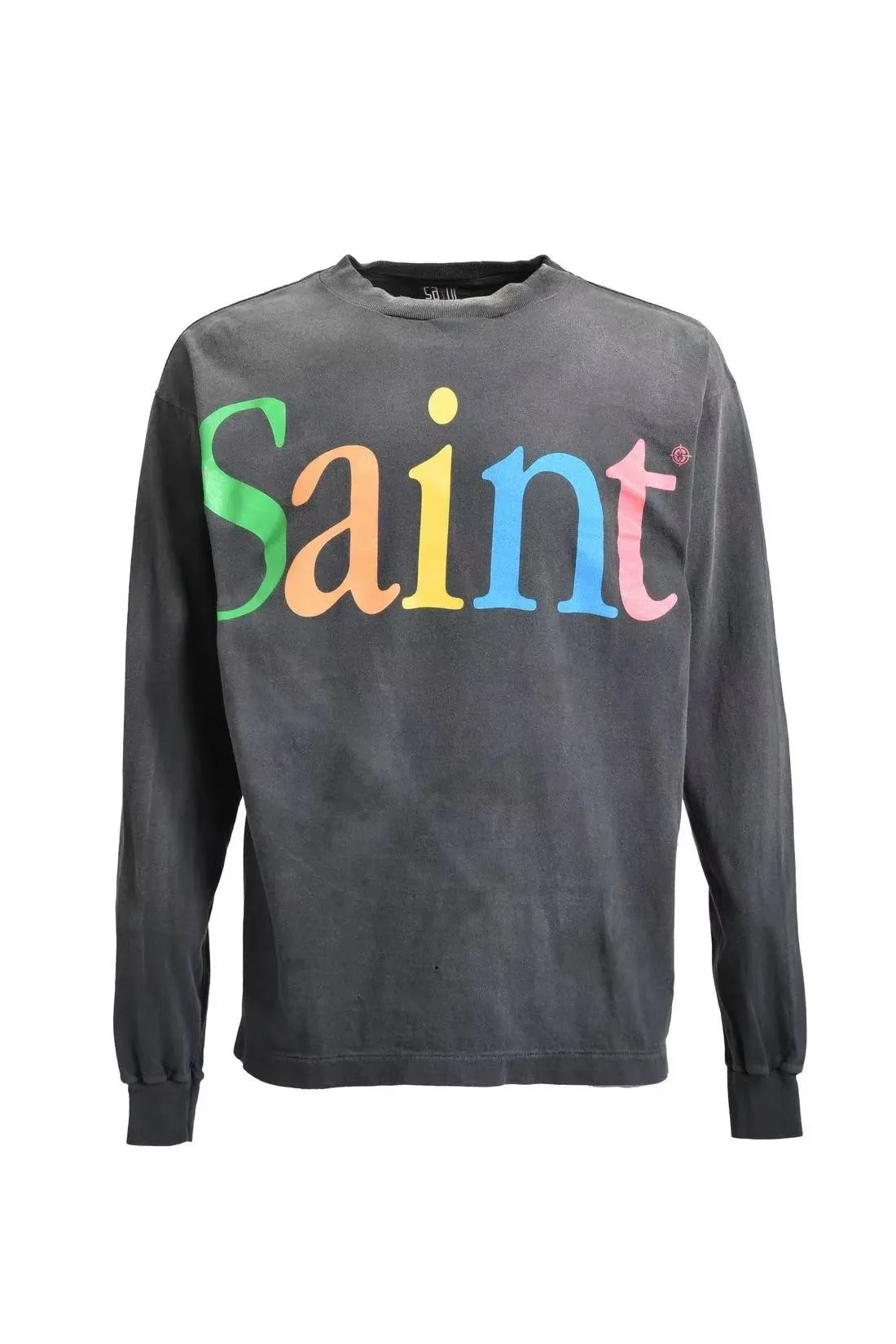 In stock ST437 style washed gray P158 SAINT Mxxxxxx 25ss LS TEE/LOVE pattern letter distressed long-sleeved T-shirt size S-M-L-XL